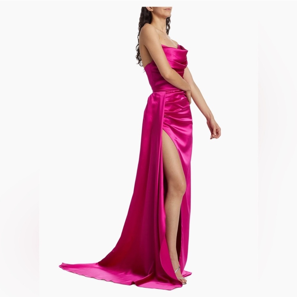 Michael Costello Strapless Satin Slit Gown | Size 8 | Berry Pink | NWT